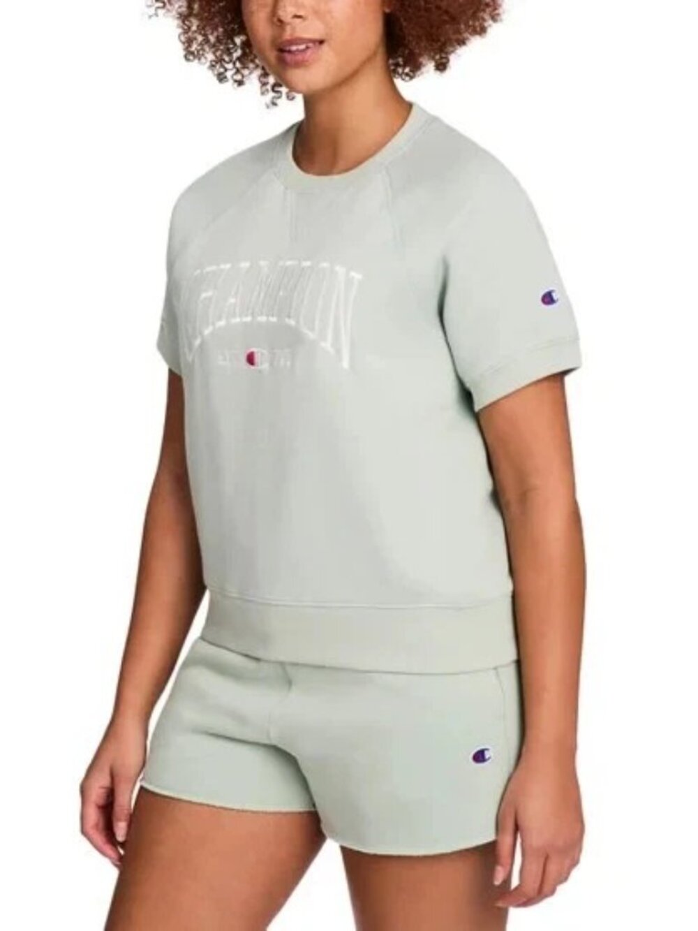 NEW! Champion Women Short Sleeve Logo Fleece Sweater T-Shirt, Tee XS-XL 4 Colors